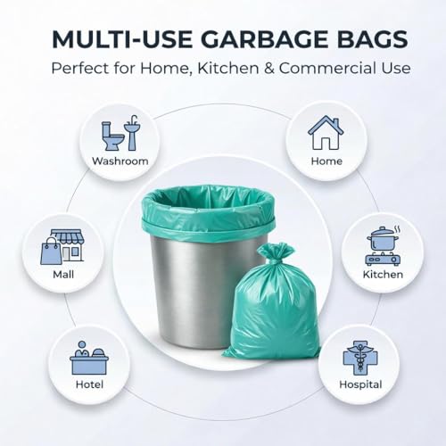 Image of Garbage Bags /Dustbin Bags - 120 Micron Heavy - Duty Trash Bags (20 x 26 Inches) - Extra-Medium Leak -Proof Bin Liners for Kitchen, Office - 500g Pack (Green, Pack of 1) - 10 Bags