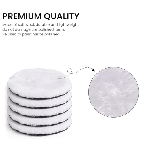 Image of STHIRA 5Pcs Wool buffing Pads with Hook and Loop Fastening, Soft Faux Wool, 3-Inch Replacement Car Polishing Pad for Scratches, Oxidation, Universal Use in Waxing and Buffing, Detailing Kit