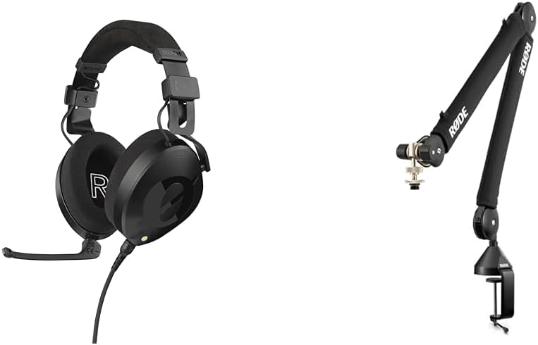 RØDE NTH-100M Professional Over-Ear Headset for Media, Broadcast, Podcasting, Content Creation & PSA1+ Professional Studio Arm with Spring Damping and Cable Management, Black