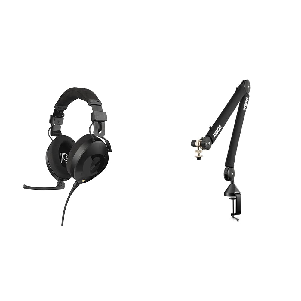 RØDE NTH-100M Professional Over-Ear Headset for Media, Broadcast, Podcasting, Content Creation &amp; PSA1+ Professional Studio Arm with Spring Damping and Cable Management, Black
