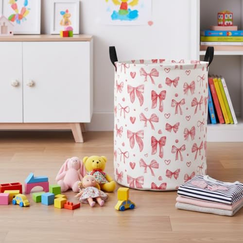 Image of Baby Laundry Basket Baby Nursery Hamper Kids Laundry Basket Toy Storage Bin for Boys Room Decor Gift Baskets for Bedroom Bathroom(Heart Bowknot)