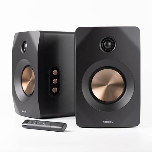 Roxel Nova Bookshelf Speakers, 100W, Wireless BT 5.4, HDMI ARC, Optical Input, Black