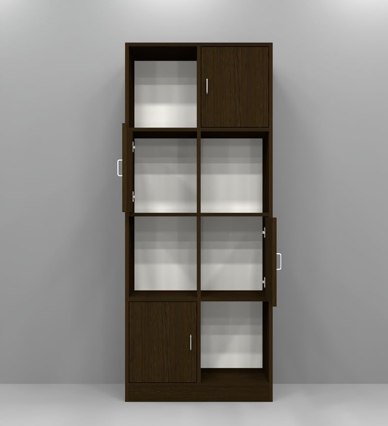 Image of SPECIALITY PANELS 8 Cube Bookshelf with Doors, Dark Wood Finish, 4 Open Shelves and 4 Closed Compartments, 176x73x35 cm Storage Unit