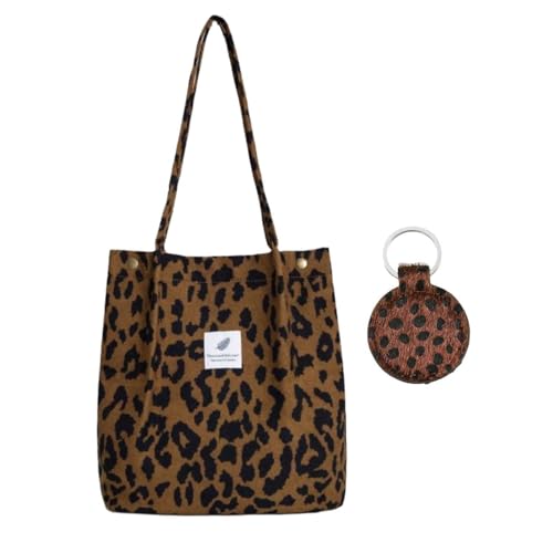 GTYHH 1 Bolso Estampado Leopardo Y 1 Llavero Estampado Leopardo, Bolso Bandolera De Pana, Bolso Bandolera De Lona, ​​Bolso De Mujer, Llavero De Piel Pu