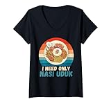 Damen Nasi Uduk Nasi Uduk, Vintage-Liebhaber, Retro-Design, Nasi Uduk T-Shirt mit V-Ausschnitt