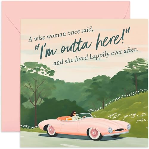 Old English Co. Funny Retirement Card for Women - 'I'm outta here' Sports Car Leaving Farewell Card for Womans Retirement Pension - Funny Female Leaving Card for Colleague, Coworker, Team