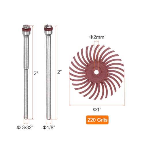 Image of HARFINGTON 30pcs Radial Bristle Disc Set 1 inch 220 Grit Detail Abrasive Brush Kit Gap Polishing Wheel Assortment with 1 /8 inch 3 /32 inch Shank Mandrels for Jewelry Wood Metal Polishing Cleaning, Red