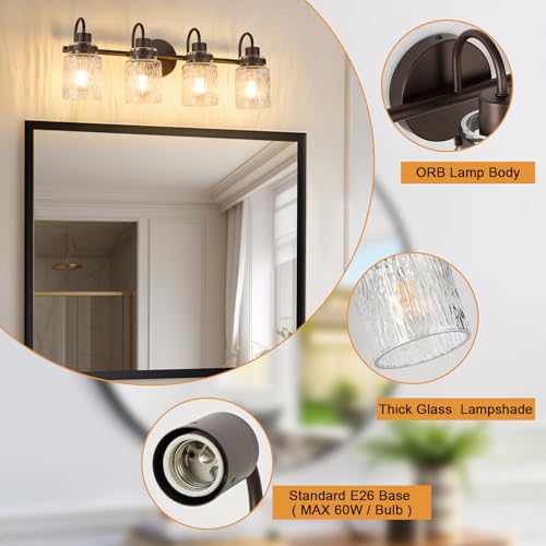 Image of 4 Lights Hammered Glass Bathroom Vanity Light, Oil Rubbed Bronze