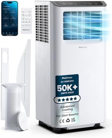Pro Breeze® 12000 BTU Portable Air Conditioner - Smart Home WiFi Compatible with 24-Hour Digital Timer, Smart Display & Window Venting Kit Included - Air Conditioning Unit for Home & Office
