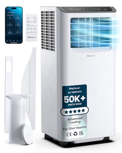 Pro Breeze® 12000 BTU Portable Air Conditioner - Smart Home WiFi Compatible with 24-Hour Digital Timer, Smart Display & Window Venting Kit Included - Air Conditioning Unit for Home & Office