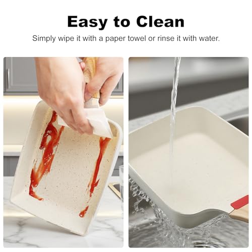 OulQinyhome Tamagoyaki Pfanne 18.5x15 cm – Antihaft Japanische Omelettepfanne mit Abnehmbarem Griff, Omelette Pfanne für Alle Herdarten inkl. Induktion, Backofen und Spülmaschinenfest