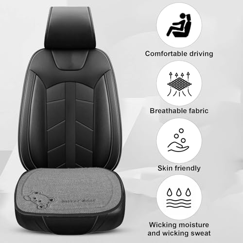 Auto Sitzauflagen aus Reinem Leinen, 50 x 50cm Sitzauflagen Vordersitze, Autositz Auflage mit Cartoon-Bären, Stilvolle Sitzkissen Auto Vordersitze, Anti Rutsch Sitzkissen für Autositz, SUV (Grau)