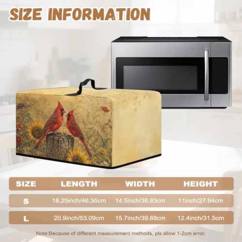 Image of Convection Oven Dust Cover, Easy to Clean, Electric Appliance Protector Smart Microwave Oven Cover for Countertop, S, 18.25 x 14.5 x 11 Inches, Cardinal Bird Sunflower