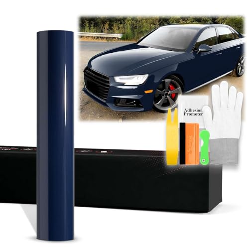 Film vinyle PET voiture bleu nuit sans bulles thermoformable brillant 50x152cm
