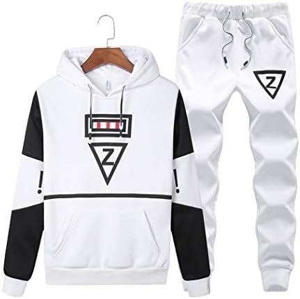 Men's Casual 2 Piece Outfits Long Sleeve Hooded Sweater Top& Pants Jumpsuit Set