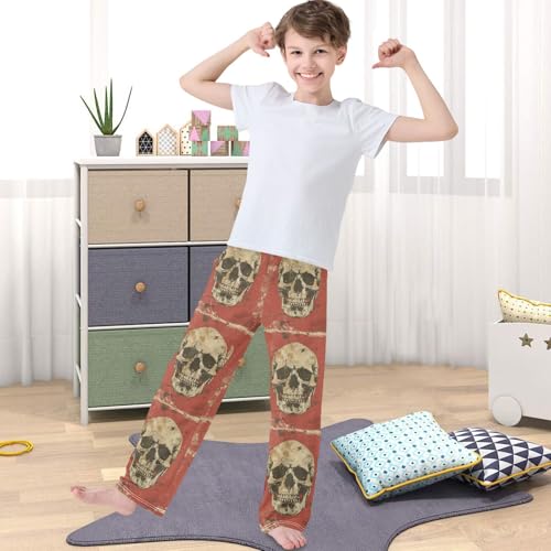 Boy's Pants Retro Skull Pattern Jogger Pants Elastic Waist Long Bottoms Trousers with Pockets 6-14 Years4