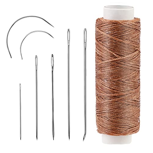 32 Yards Waxed Thread With Leather Hand Sewing Needles, 150D Flat Sewing Waxed Thread, And Leather Repair Needles For Home Upholstery Carpet Leather Canvas Repair And Sewing (Dark Khaki) #TOP1
