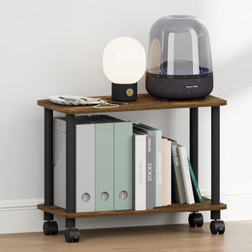 Furinno Turn-N-Tube Night Stand, 2-Tier Rectangle Nightstand with Wheels, Round Corner Side Table, End Table with Open Shelf, Toolless Assembly, for Living Room, Bedroom, Amber Pine - image 2
