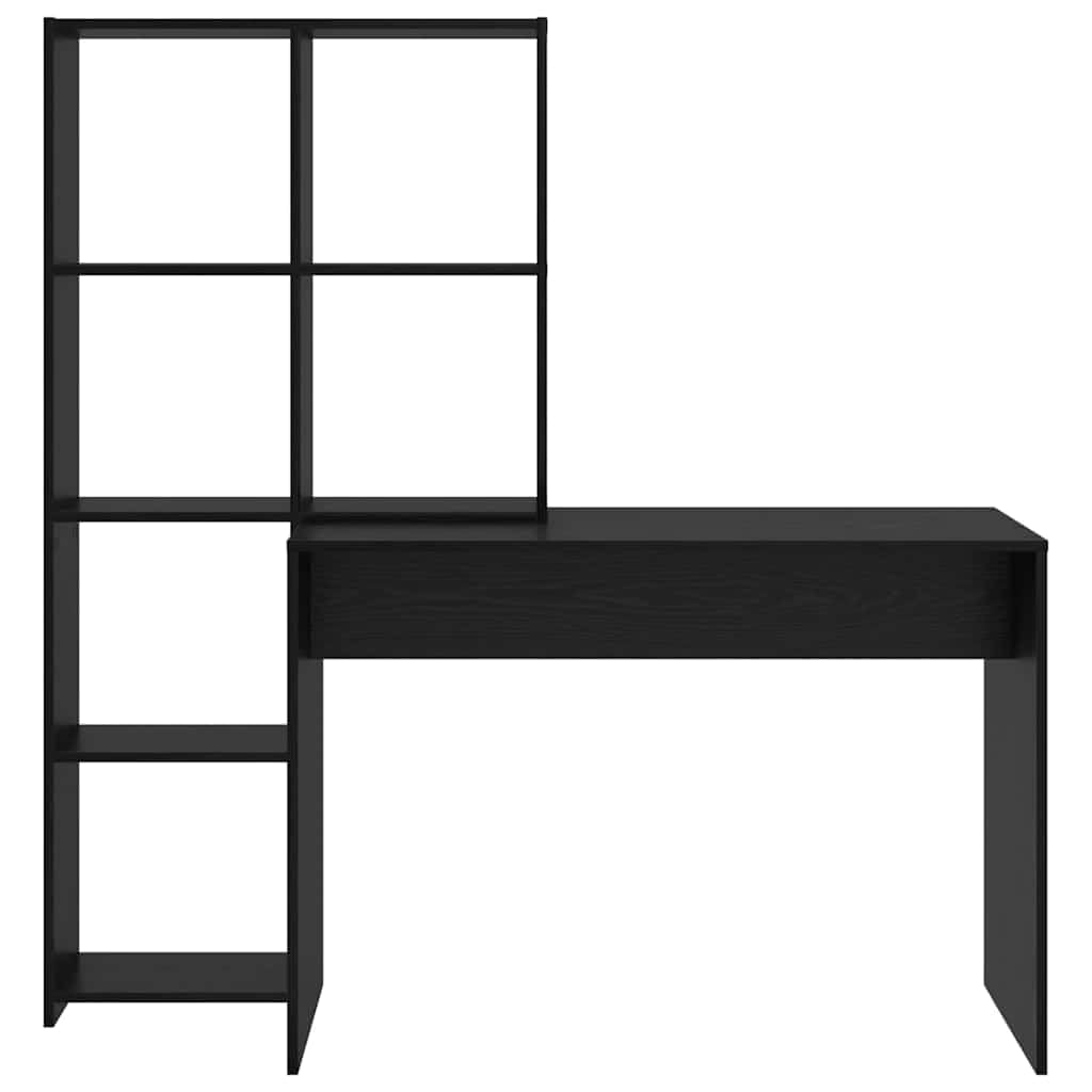Scrivania con mensola, effetto rovere nero, 138,5 x 55 x 143 cm, robusto materiale in legno, antigraffio, ideale per casa, ufficio, giochi, apprendimento, con molto spazio