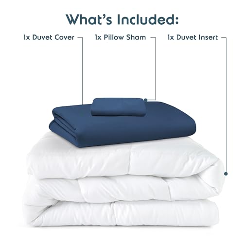 Nestl Twin Duvet Cover Set with Comforter Insert - Navy Blue 3 Piece 68x90 Duvet Cover & 1 Pillow Sham with White Quilted Down Alternative Comforter, Ultra Soft, All Season