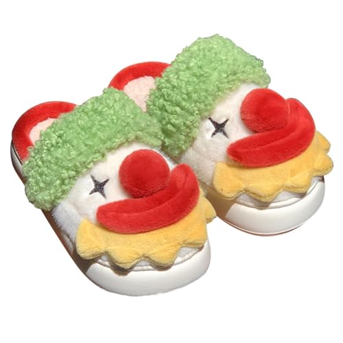 Christmas Slippers Fuzzy Slippers Santa Claus Slippers Clown Slippers Fluffy Slippers Plush Cute Warm Y2k Aesthetic for House Bedroom Slides Slip-on Non-Slip Indoor Shoes Cartoon Father Christmas