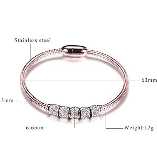 Jude Jewelers Stainless Steel Cubic Zircon Snake Chain Bangle Bracelet (Rose Gold) - Image 3