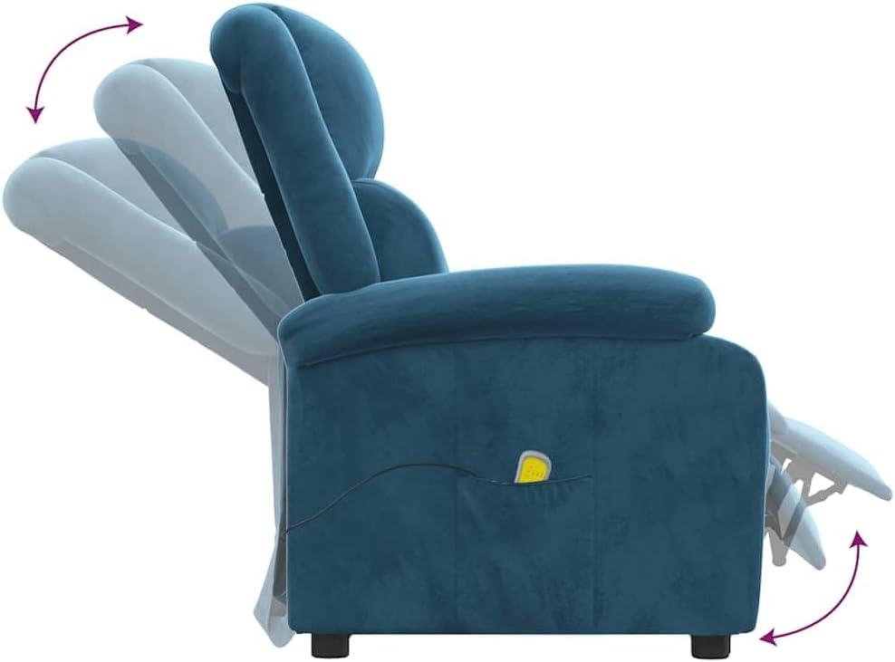 Sequence of images showing the vidaXL Reclining Massage Armchair transitioning from an upright to a reclined position, with arrows indicating movement.