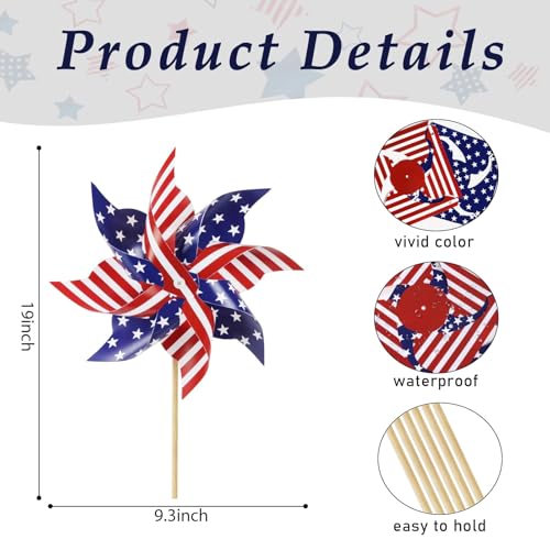 HOOSUN 12Pcs American Flag Patriotic Pinwheels for Yard and Garden,Red White and Blue Pinwheels Patriotic Decorations,Presidents Day Decorations,Wind Spinners Outdoor Pinwheel for Kids,Lawn,Patio