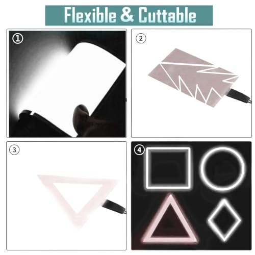 Image of Flexible Led Panel,Electroluminescent Panel Sheet EL Tape Cuttable Soft for Mask Eye Cosplay Party Decor DIY-Continuous /Slow Flash /Fast Strobe 12x5cm White