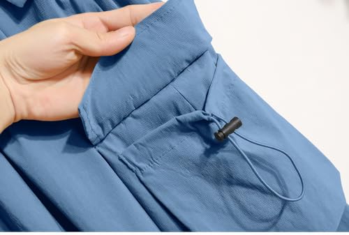 ebossy Women's Vintage Denim Drawstring Elastic Waist Utility Jean Long Cargo Skirts with Multi-Pockets4