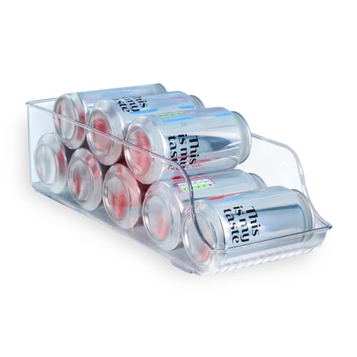 OHS Fridge Can Dispenser Stackable Drink Organiser for Fridge Can Holder Rack for Soda Tins & Drinks Refrigerator Organiser Bin Clear