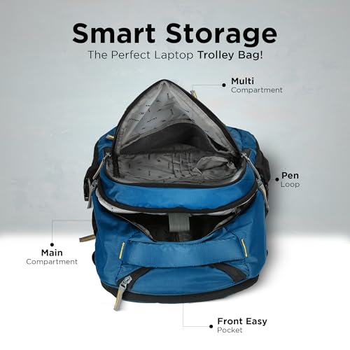 Image of NOVEX Pacific 35 Litre Water Resistant Laptop Trolley Bags for Travel with 3 Compartments 15.6 inch Roller Case for Office Travel Bag for Men & Women | 2 Wheels Trolley Backpack Laptop