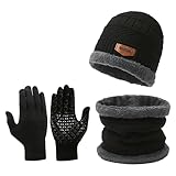OYIWINMI Mütze Schal Set Damen, Strickmützen für damen, Schlauchschal Damen Halswärmer Scarf, Warm Winterhandschuhe, Winter Mütze, Winter Geschenke Weihnachten. (Schwarz)