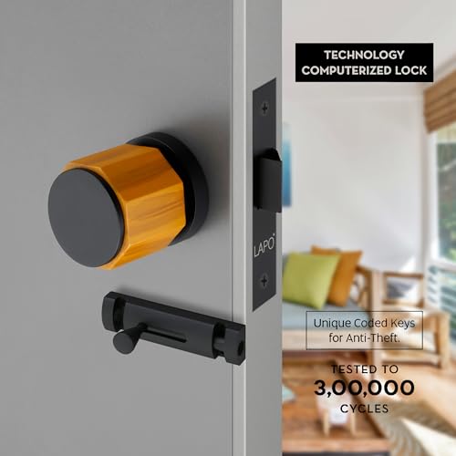 Image of LAPO Superior Brass Bathroom Door Lock | Stylish Black Finish Handleset with Baby Latch for Balcony, Storeroom & Office Doors | Exclusive Design & Superior Durability | 3 Years Warranty Ro-158