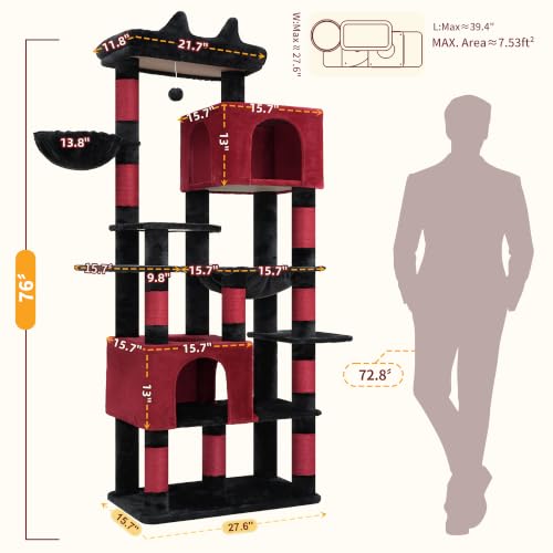 Image of Heybly Cat Tree, 76-Inch Tall Heavy Duty Cat Tower for Big Cats HCT039BR