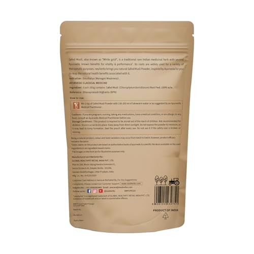 Image of Neuherbs Safed Musli Root Powder 100g | Ayurvedic Herbal Powder for Vitality, Strength & Stamina Support | Safed Musli for Wellness & Daily Energy
