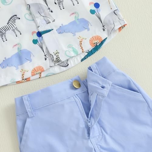 Image of CIYCUIT Toddler Baby Boys Shorts Set Short Sleeve Button Down Shirt + Shorts Pants 2 Pieces Summer Print Clothes Outfits