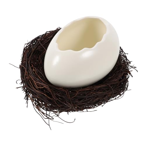 BRIGHTFUFU Eggshell Bowl Cereal Bowls Dinosaur Egg Shape Bowl Dry Fruit Bowl Egg Bowl for Organizing Egg Shell Vase Egg Shell Bowl Eggshell Planter Ostrich Egg Bowl Fruit Dish Rattan White