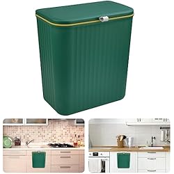 Cubo Basura Pequeño Mercadona SCHYIDA Cubo de Basura Colgante para Cocina de 9 L Cubo de Basura Pequeño con Tapa de Doble Apertura Contenedor de Basura para Cocina de Plástico para Colgar en Puerta Armario, 26,5 x 16 x 29 cm