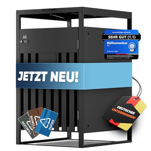 ALL Premium M&uuml;lltonnenbox 1er &ndash; Abschlie&szlig;bar & wetterfest, f&uuml;r Garten, Hof & Stra&szlig;e, beliebig erweiterbar, legierter Stahl robust & langlebig