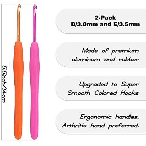 Image of YOJOB 2Pack Size D / 3mm, E / 3.5mm Crochet Hooks, Super Smooth & Ergonomic for Beginner and Advanced (3.0mm, 3.5mm)