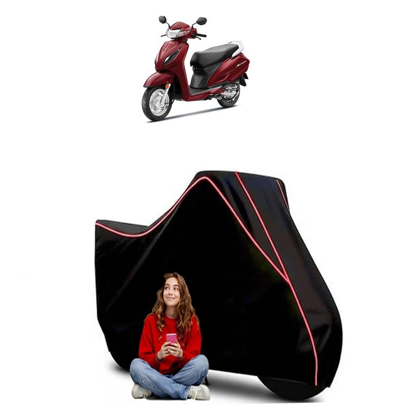Image of Activa 7G BS6 Scooty Bike Cover Water Resistant Outdoor Use Universal Fit Scooters Motorcycles Heavy Duty UV Protection Dust Rain Scratch Resistant Elastic Bottom Black Blue Piping
