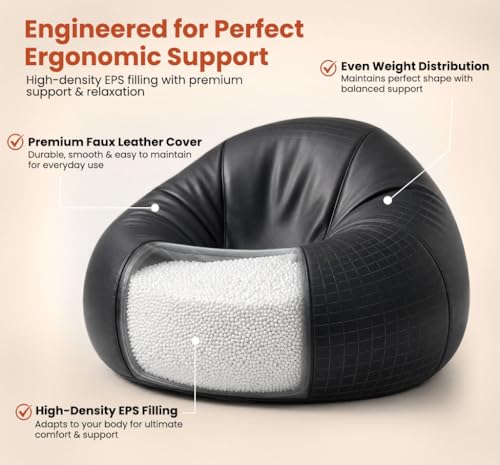 Image of Sattva Classic 3XL Bean Bag Chair with Beans Filled | Faux Leather Sofa Style Bin Bags with Beans Filling| Comfortable Seating for Adults & Teens, Home & Office - Black