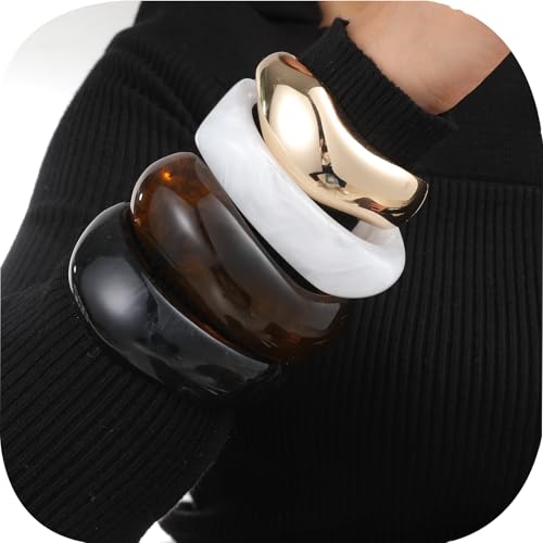 4Pcs Chunky Bangle Bracelets for Women Stackable Colorful Acrylic Gold Bangle Set Irregular Geometric Vintage Bracelets Statement Jewelry2