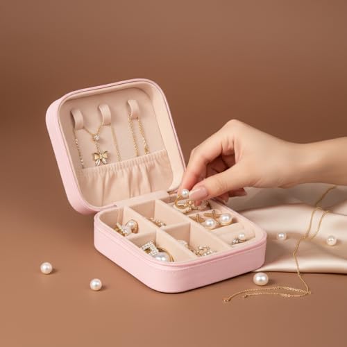 Image of PRIMIT Personalized Jewelry Box with Name & Birth Flower - Custom Travel Jewelry Organizer Case - Bridesmaid, Birthday, Christmas Gift for Women & Girls (Heart Girl)