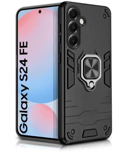 Image of WOW IMAGINE Shock Proof Back Case Mobile Cover for Samsung Galaxy S24 FE | Back Cover Case (Tough Armor | Hybrid PC + TPU | Ring Holder & in-Built Kickstand | Black)