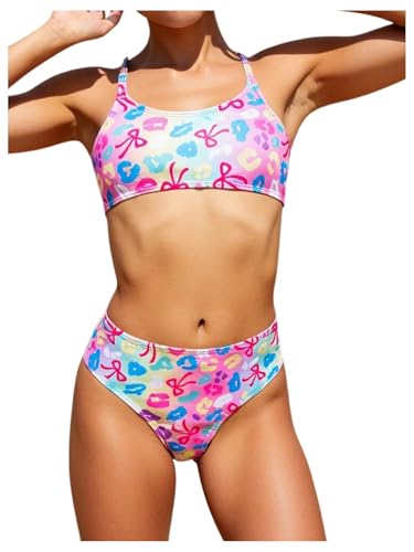 SweatyRocks Girl's 2 Piece Bow Print Swimsuit Cute Bathing Suit Bikini Sets Swimwear