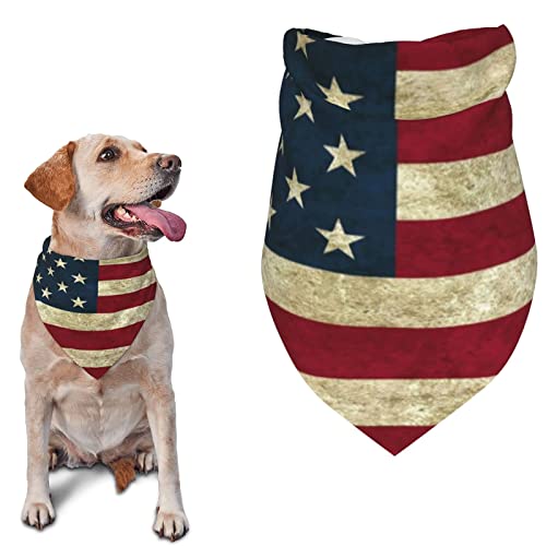 Vintage American Flag Dog Bandana - 1pack Washable Dog Scarf Triangle Bibs Cute Pet Bandana for Medium Large Dogs Puppy and Cats