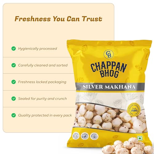 Image of Chappan Bhog Phool Makhana 100g x 3 | Silver Fox Nuts 4+ Suta Large | Premium Raw Makhana (Lotus Seeds) | Healthy Snack | High Protein | Gluten Free | Fasting and Evening Diet snacks