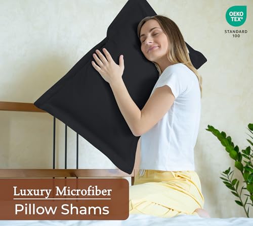 Image of Royale Linens Pillow Shams 2 Pack Standard Size 20x26 Inch - Brushed Microfiber - Bed Pillow Shams, Wrinkle Resistant Super Soft and Cozy - Back Overlap Closure - Oxford Pillowcase (Standard, Black)